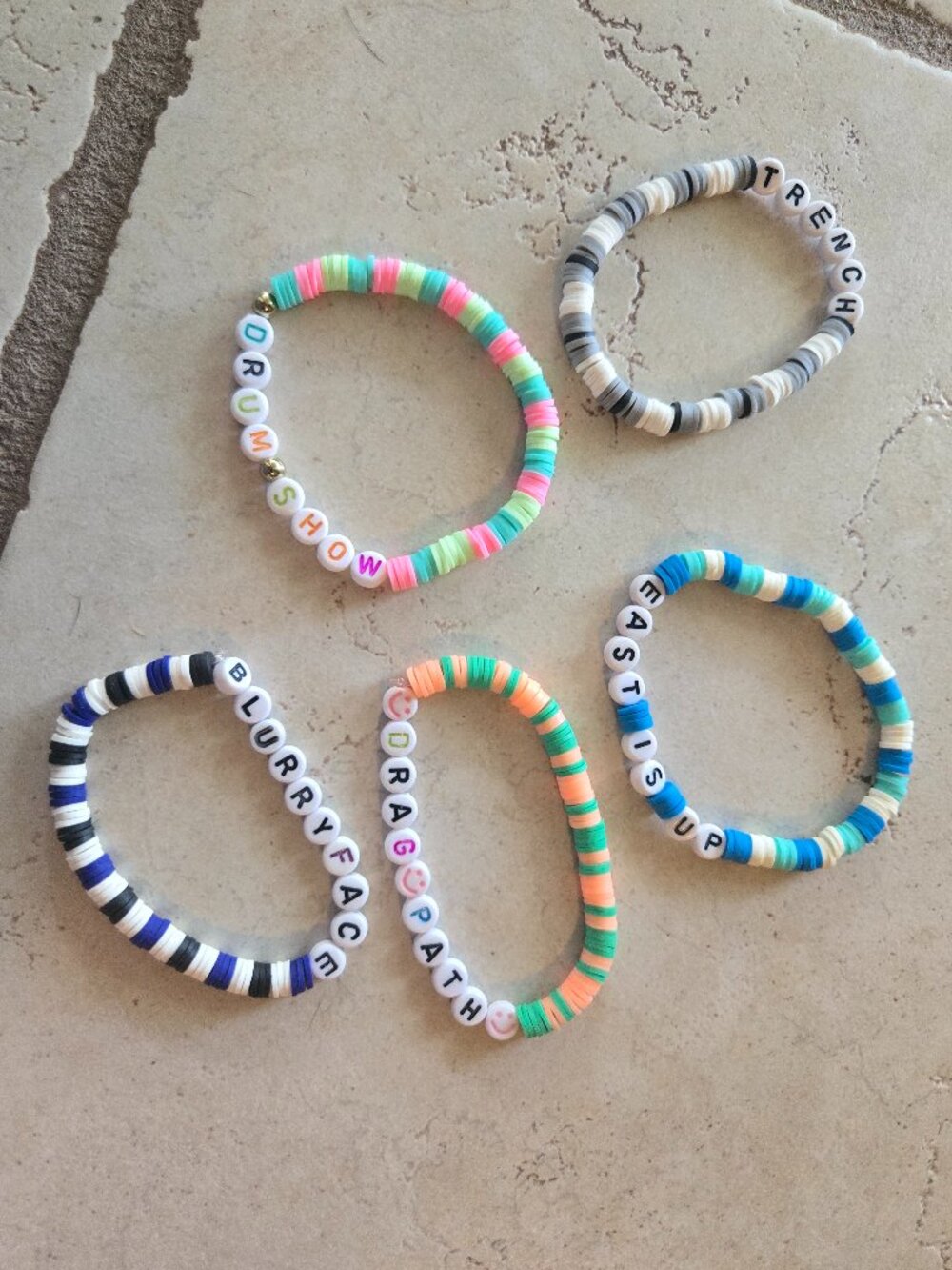 Set of 5 Twenty One Pilots Concert Bracelets - Handmade